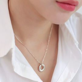 [TANDY] Silver 925 Interlocking Dual Pendant Necklace TDN604 - 92.5% Pure Non-Plated Silver, Elegant Design with Engraved TANDY Logo for Timeless Style - Made in Korea